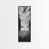 Seaside Cliffs, Ocean Gateway, Tranquil Cove, Framed Canvas Print, Nautical Wall Art, Modern Coastal Decor, Neutral Beach Style