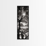 Sunlight Tree, Autumn Glow, Nature Shadowplay, Black White Forest Scene, Canvas Print, Fall Living Room Art, Boho Earthy Wall Decor