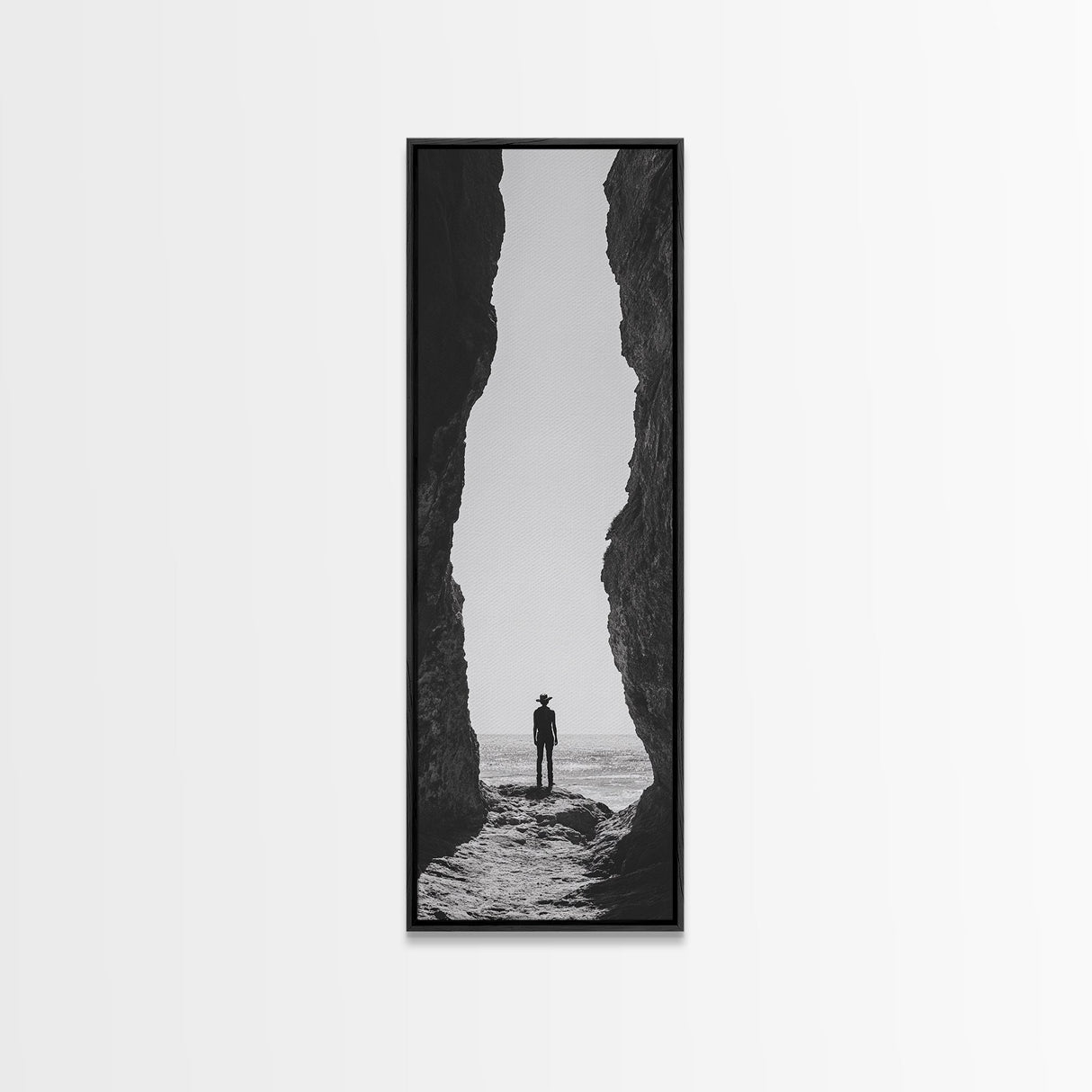 Lone Cowboy, Cliff View, Western Vibes, Silhouette Minimalist, Framed Canvas Print, Farmhouse Wall Art, Masculine Desert Decor