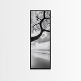 Ocean Tree View, Beach Horizon, Minimal Branches, Framed Canvas Print, Coastal Living Room Art, Neutral Decor, Zen Nature Photography