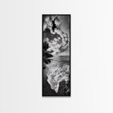 Rocky Coastline, Ocean Foam, Sunset Glow, Framed Canvas Print, Nautical Wall Art, Beach House Decor, Moody Seascape Photography