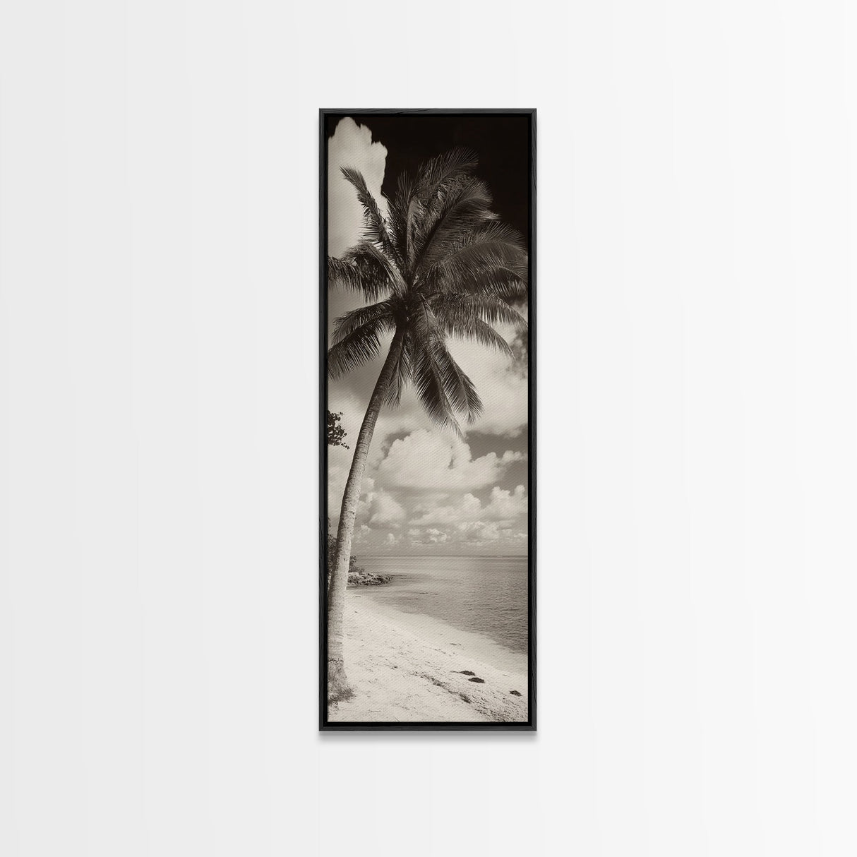 Tropical Palm Tree, Seaside Tranquility, Island Breeze, Framed Canvas Print, Bathroom Wall Art, Boho Beach Decor, Coastal Vibes