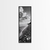 Pebble Beach, Gentle Waves, Coastal Calm, Framed Canvas Print, Minimalist Bathroom Wall Art, Nature Texture Decor, Seaside Zen, Office Wall Art