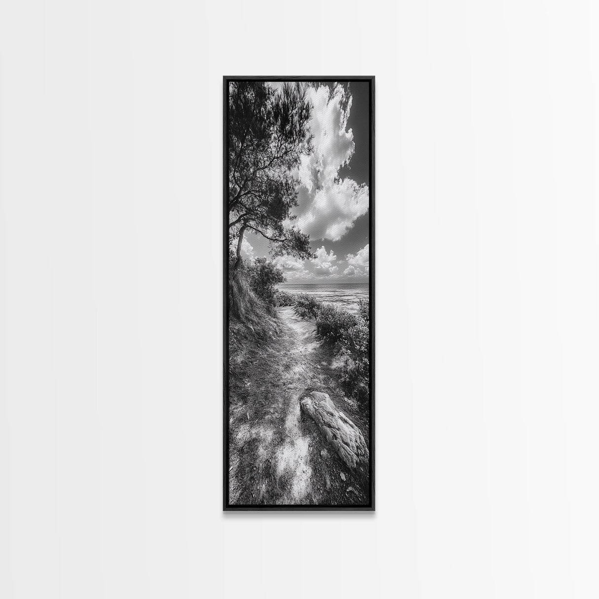 Coastal Nature Trail, Ocean Path View, Tranquil Landscape, Framed Canvas Print, Beach House Art, Bathroom Wall Art, Game Room Wall Art