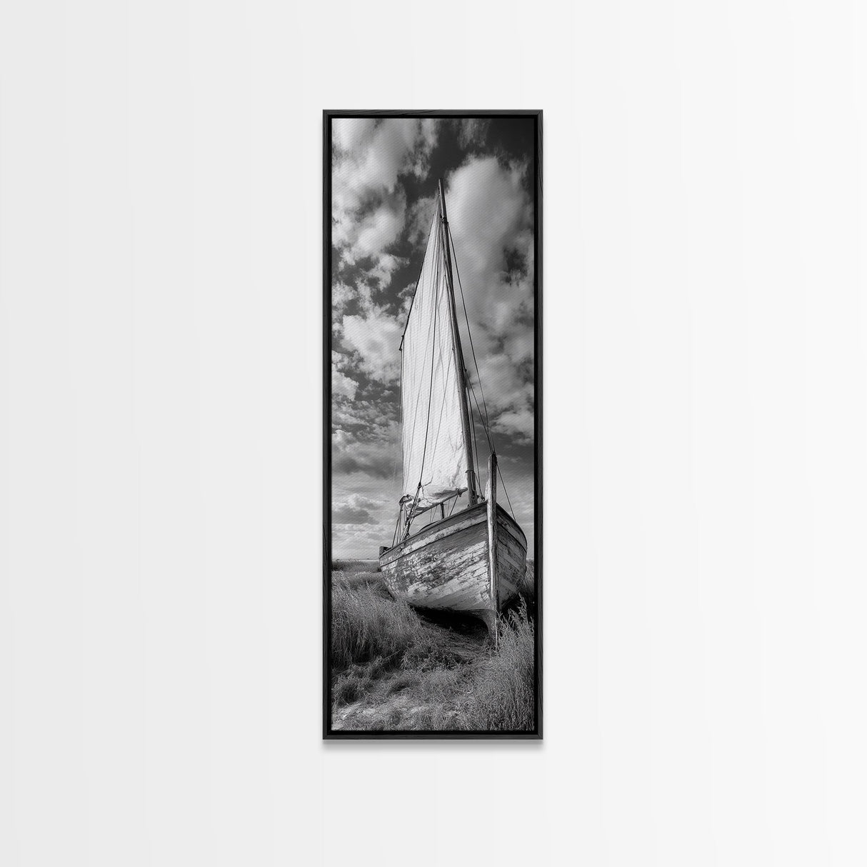 Weathered Sailboat Scene, Coastal Rustic Charm, Seafaring Wall Decor, Framed Canvas Print, Nautical Bathroom or Hallway Art, Ocean Decor