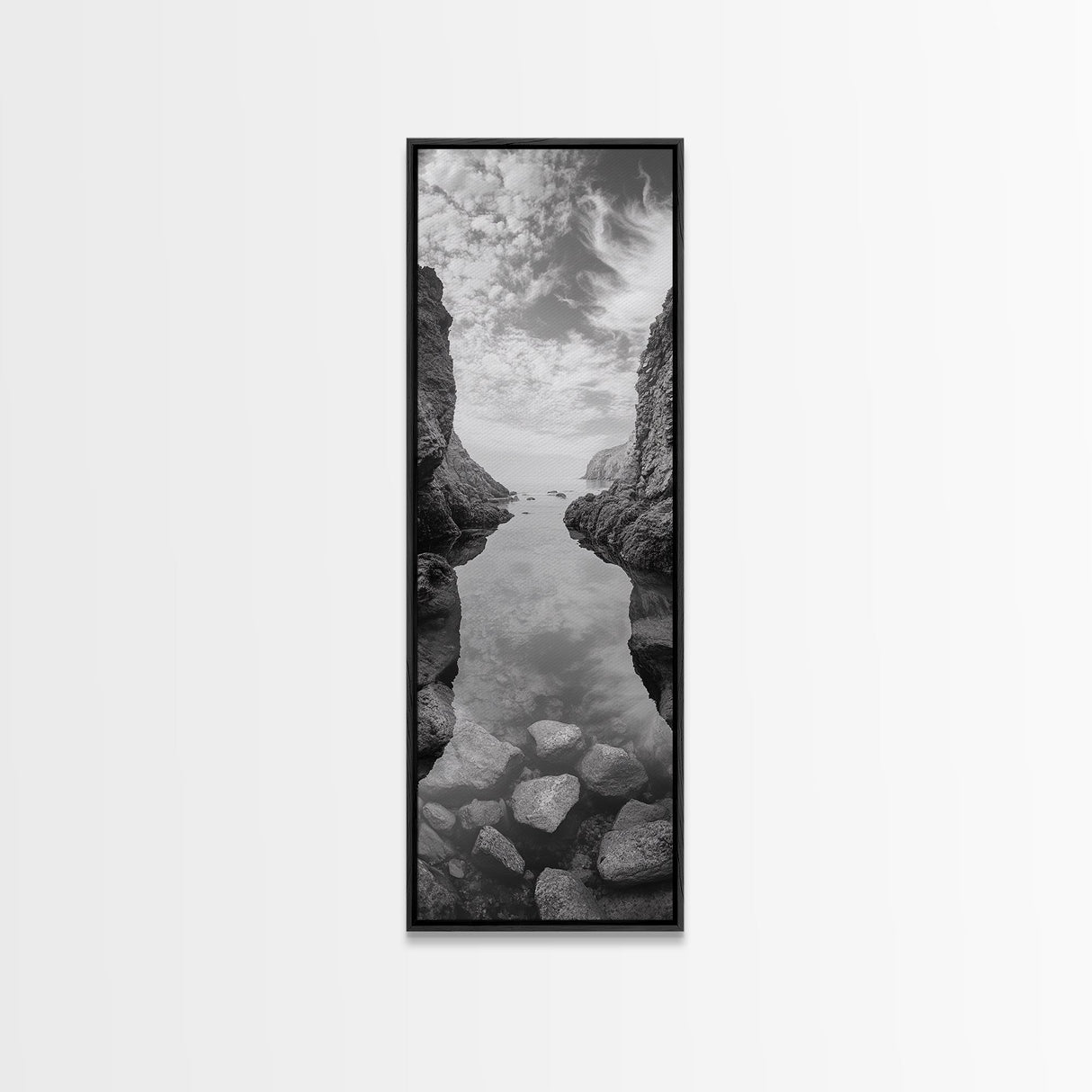 Rocky Ocean Cove, Peaceful Coastal Passage, Zen Nature Art, Framed Canvas Print, Bathroom Print, Coastal Entryway Wall Art, Beach House Decor