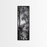 Lakeside Pathway Scene, Forest Walk Tranquility, Coastal Trail Mood, Framed Canvas Print, Nature-Lover Bedroom Wall Art, Cabin Wall Art