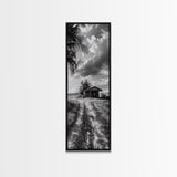 Rustic Cabin, Countryside Road, Farm Field, Palm Trees, Framed Canvas Print, Farmhouse Entryway Wall Art, Fall Landscape,  Den Wall Art