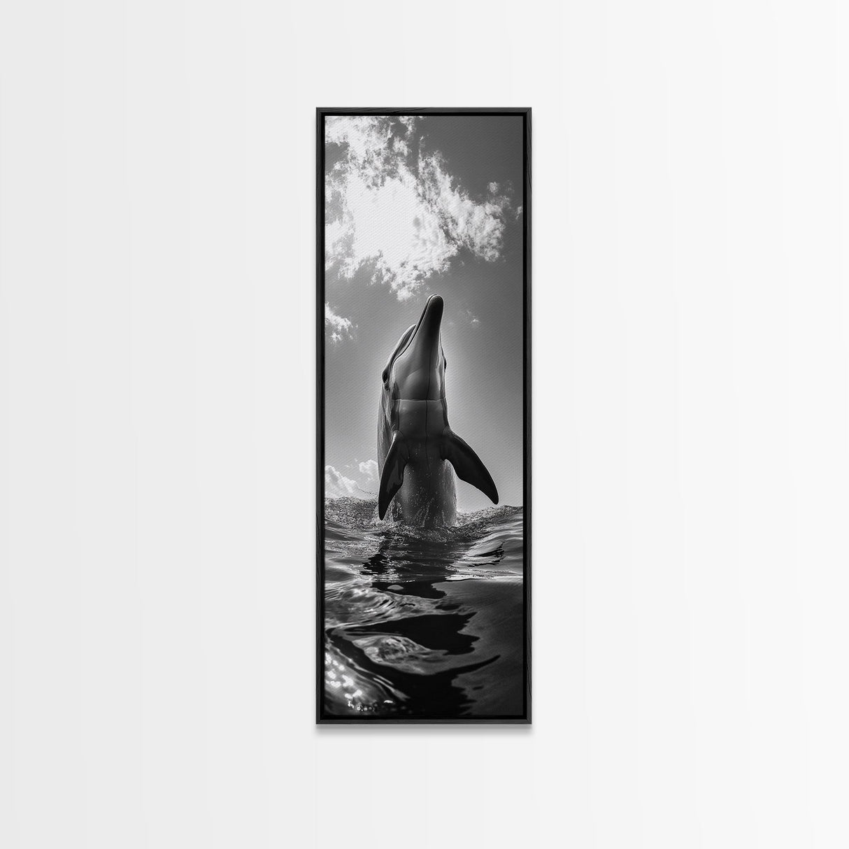 Dolphin Splash, Ocean Play, Marine Wildlife, Canvas Print, Coastal Bathroom Wall Art, Animal Lover Decor, Minimalist Ocean Scene