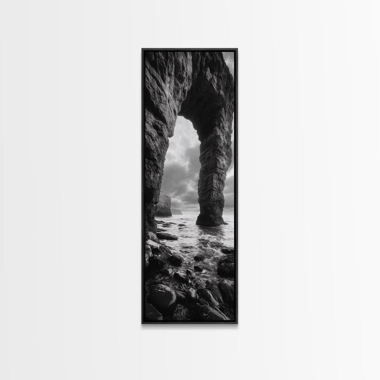 Sea Arch, Coastal Rocks, Ocean Waves, Dramatic Sky, Framed Canvas Print, Coastal Wall Art, Minimalist Beach House Decor, Bedroom Artwork