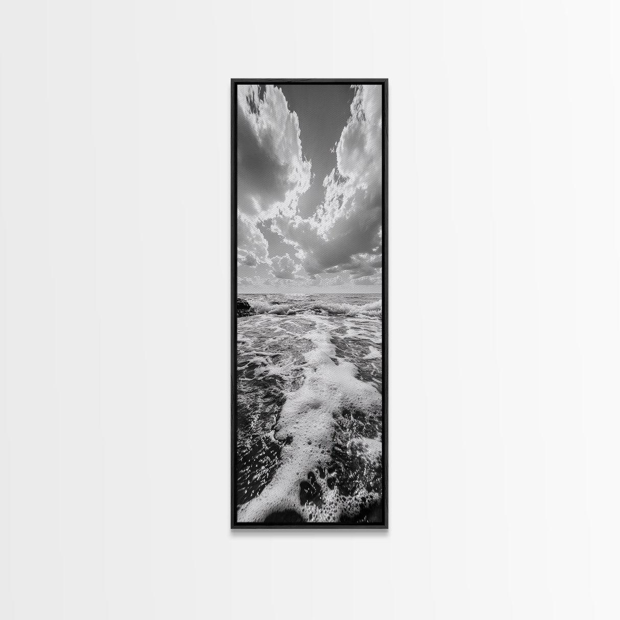 Sparkling Ocean, Cloud Horizon, Sea Breeze, Framed Canvas Print, Bright Coastal Art, Bathroom or Living Room Summer Vibe Wall Decor