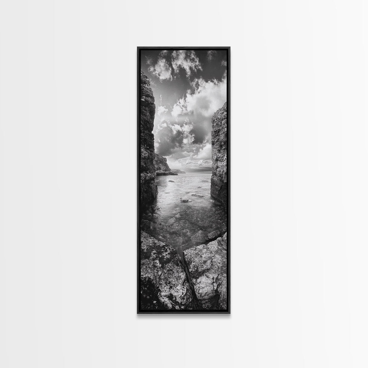 Coastal Cliff Path, Ocean Serenity, Rock Wall Art, Seascape Photography, Framed Canvas Print, Modern Coastal Decor, Bedroom Wall Art