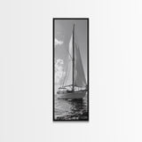 Sailboat Ocean Art, Nautical Wall Decor, Minimalist Seascape, Coastal Living Room Style, Framed Canvas Print, Black White Sailboat