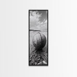 Weathered Buoy Ball, Rustic Coastal, Beach Decor, Nautical Minimalism, Framed Canvas Print, Bathroom Wall Art, Ocean Inspired Design