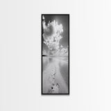 Footprints Beach Path, Ocean Shore Wall Art, Minimalist Seascape Style, Relaxing Bathroom Decor, Framed Canvas Print, Coastal Vibes