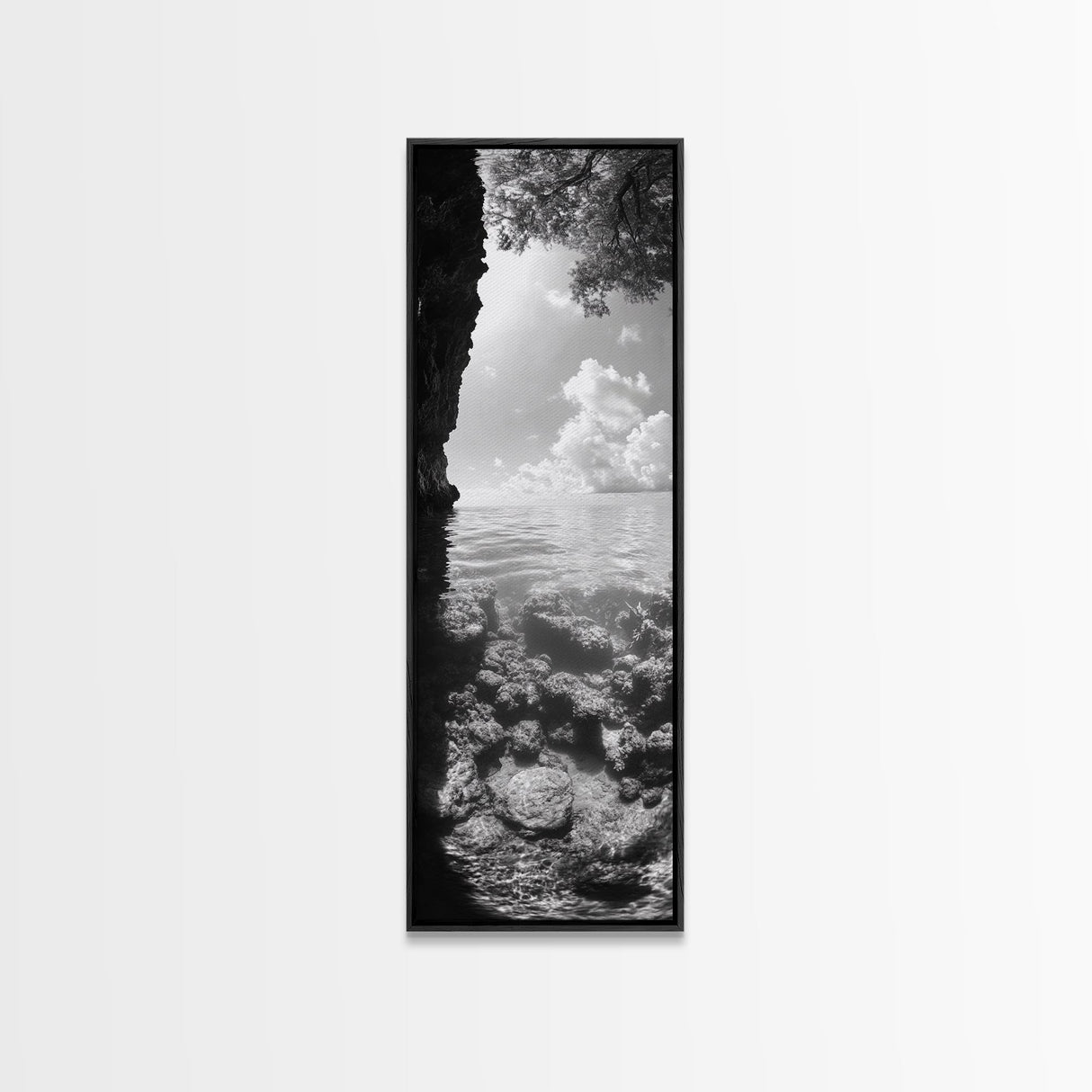 Ocean Cave View, Coastal Water Art, Dreamy Nature Escape Print, Bathroom or Bedroom Decor, Framed Canvas Print, Tranquil Seascape