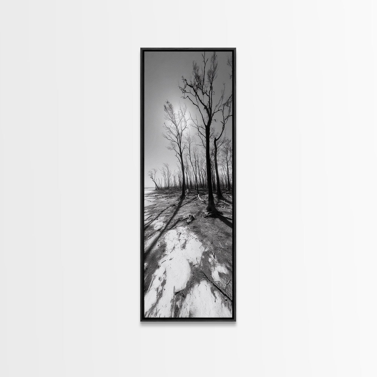 Haunting Tree Silhouettes, Forest Edge, Black White Nature, Desert Trees, Framed Canvas Print, Fall Art, Living Room Wall Art