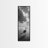 Seagull, Ocean Breeze, Beach Minimalism, Tranquil Shoreline, Seagull Photo Art, Coastal Framed Canvas Print, Bathroom Wall Decor