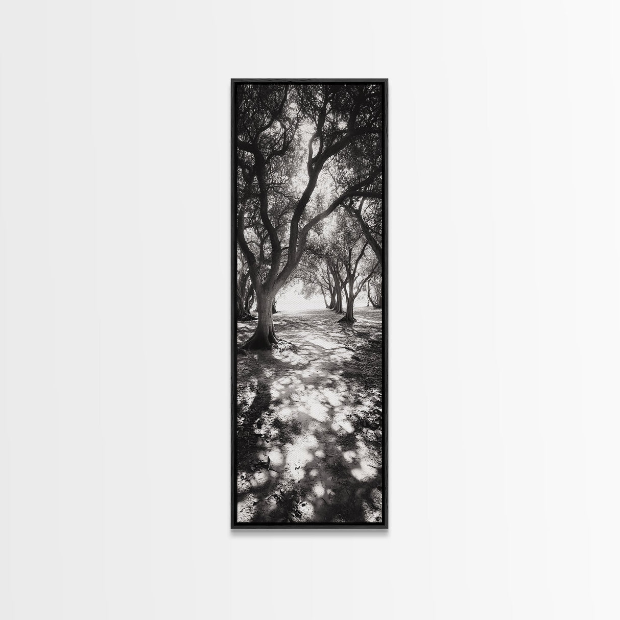 Tree Shadows, Woodland Light, Forest Stroll, Peaceful Canopy, Dappled Light Canvas Print, Cozy Living Room Wall Art, Autumn Decor