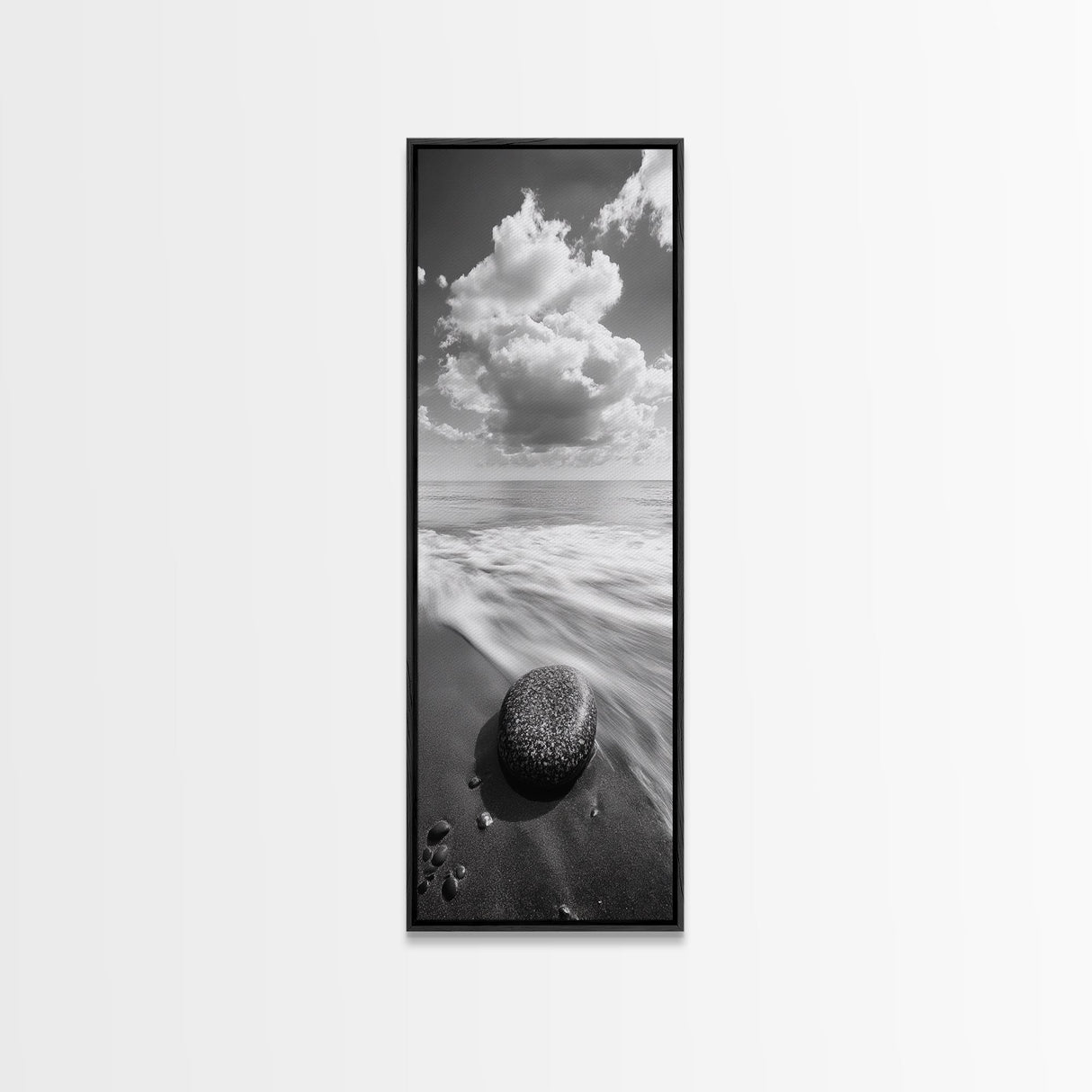 Beach Stone, Ocean Foam, Rolling Waves, Canvas Print, Nature Inspired Art, Coastal Decor, Serene Living Room Wall Art, Tranquil Design