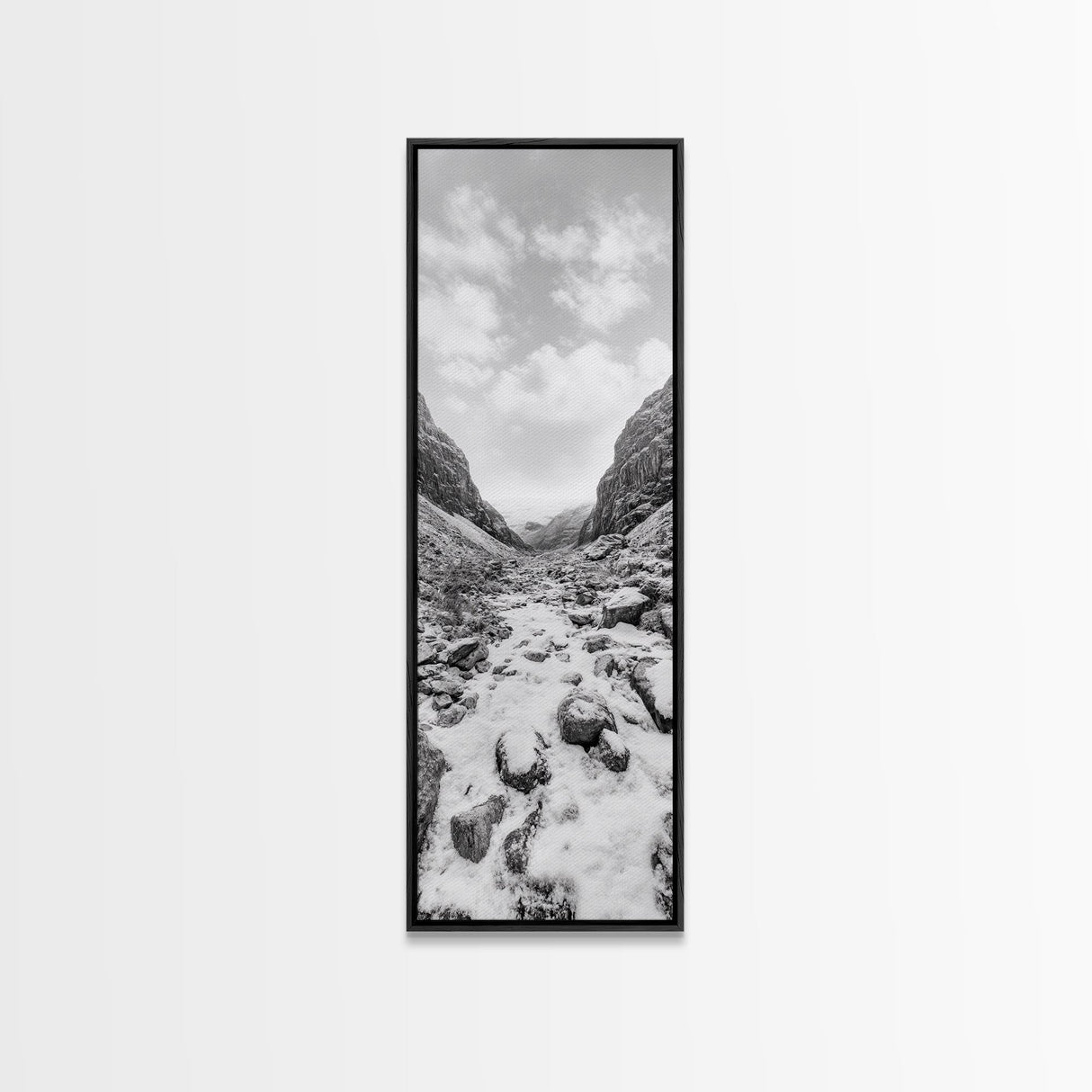 Snowy Pass, Winter Hike, Rocky Trail, Framed Canvas Print, Nature Lover Gift, Minimalist Mountain Art, Bedroom Wall Decor, Living Room Decor