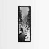 Winter Forest, Snowy River, Pine Trees, Canvas Print, Cozy Cabin Wall Art, Nature Lover Gift, Scandinavian Style, Holiday Decor, Bedroom Decor