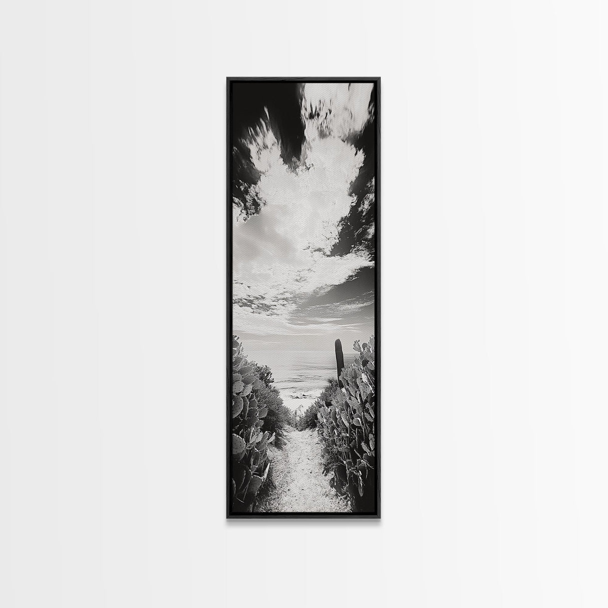 Ocean Pathway Cactus, Seaside Nature Trail, Coastal Vibes, Desert Beach Mix, Framed Canvas Print, Entryway Art, Nature Lover Gift