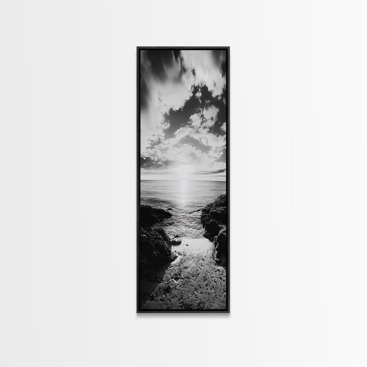 Sunset Shore, Tranquil Waters, Coastal Cove, Golden Glow Canvas Print, Beach House Living Room Wall Art, Seaside Summer Decor