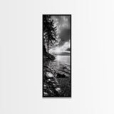Tree Shoreline, Tranquil Water, Sunset Reflection, Peaceful Horizon, Framed Canvas Print, Nature Photography, Cabin Wall Art