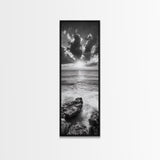 Rocky Sea, Glowing Horizon, Soft Waves, Twilight Sky, Canvas Print, Coastal Art, Living Room Wall Art, Seaside Modern Decor