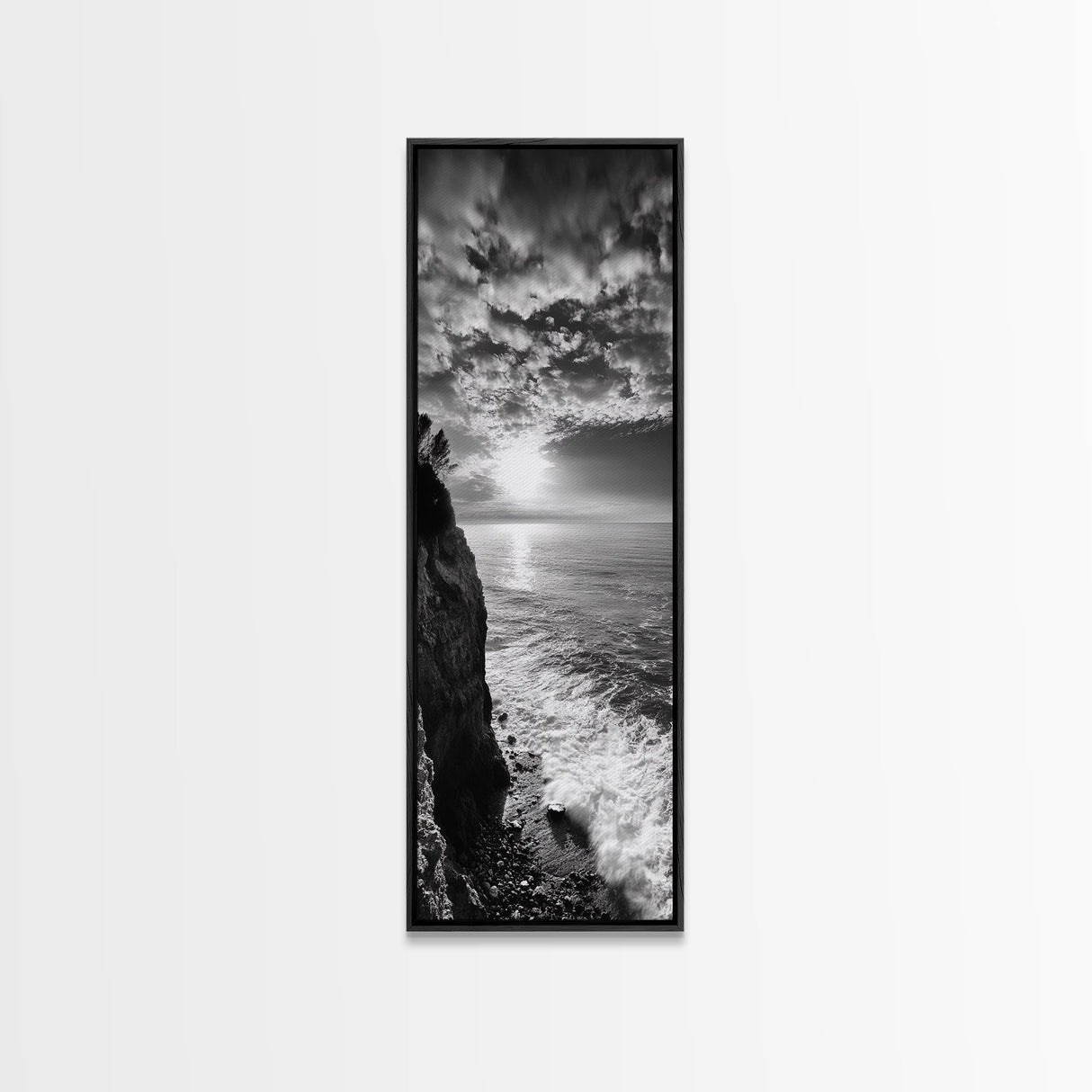 Cliff Edge, Ocean Breeze, Golden Hour, Scenic Overlook, Framed Canvas Print, Landscape Photography, Hallway Wall Art, Boho Style