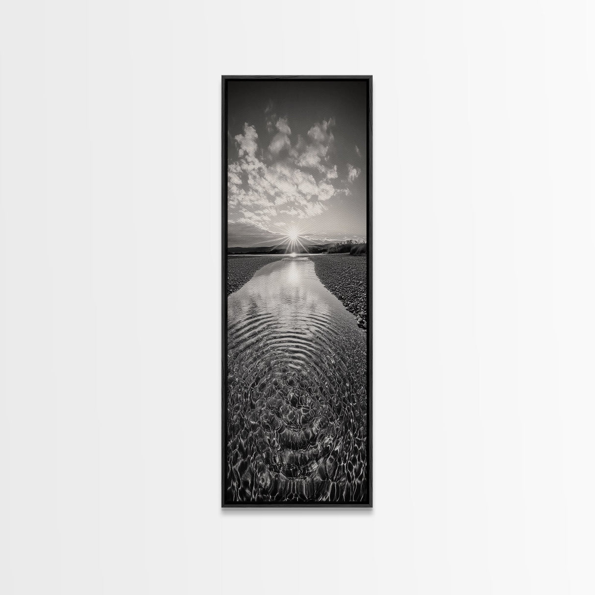 Rippling Water, Pebble Riverbed, Radiant Sunset, Peaceful Reflection, Canvas Print, Zen Art, Bathroom Wall Art, Nature Calm Decor