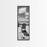 Seaside Chair View, Coastal Calm, Ocean Horizon, Beach Serenity, Framed Canvas Print, Living Room Wall Art, Relaxing Summer Vibe
