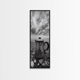 Seaside Coffee Pot, Rustic Beach, Moody Vibes, Framed Canvas Print, Farmhouse Decor, Kitchen Wall Art, Coastal Neutral Artwork