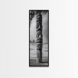 Totem Pole, Tribal Faces, Historic Symbolism, Canvas Print, Cultural Wall Decor, Office Wall Art, Rustic Museum Style Photography