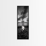Campfire Glow Dusk, Beach Bonfire, Ocean Sunset Flame, Cozy Evening Mood, Framed Canvas Print, Fall Wall Art, Cabin Living Room Decor