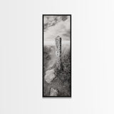 Rural Path, Weathered Stone, Grassy Trail, Framed Canvas Print, Rustic Nature Wall Art, Minimalist Entryway Decor, Autumn Landscape Art