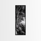 Riverside Trees, Rocky Shore, Natural Light, Canvas Print, Tranquil Forest Photography, Boho Nature Decor, Living Room Wall Art