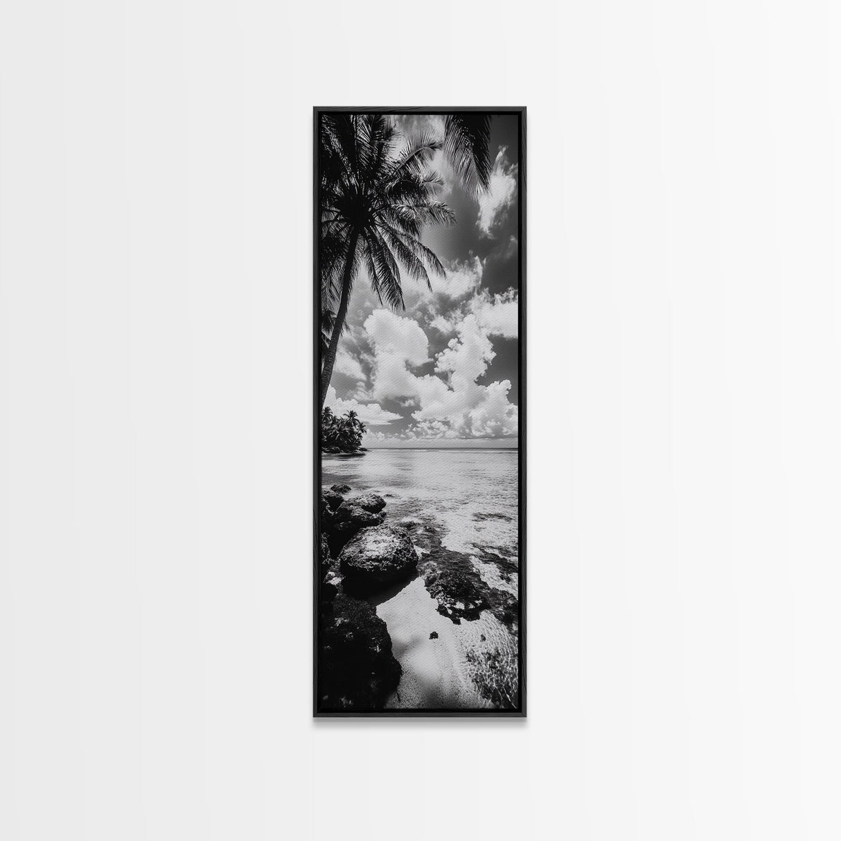Tropical Beach, Palm Trees, Ocean Breeze, Framed Canvas Print, Coastal Living Wall Art, Minimalist Beach House Decor, Island Vibe Photography