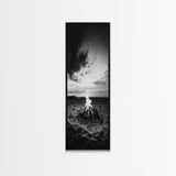 Peaceful Beach Fire, Twilight Shore, Ocean Ember, Tranquil Seascape, Framed Canvas Print, Autumn Wall Art, Rustic Nature Room Decor