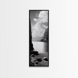 Fjord Mountain Lake, Scenic Nordic Landscape, Tranquil Nature Print, Minimalist Wall Art, Bedroom Decor, Framed Canvas Print
