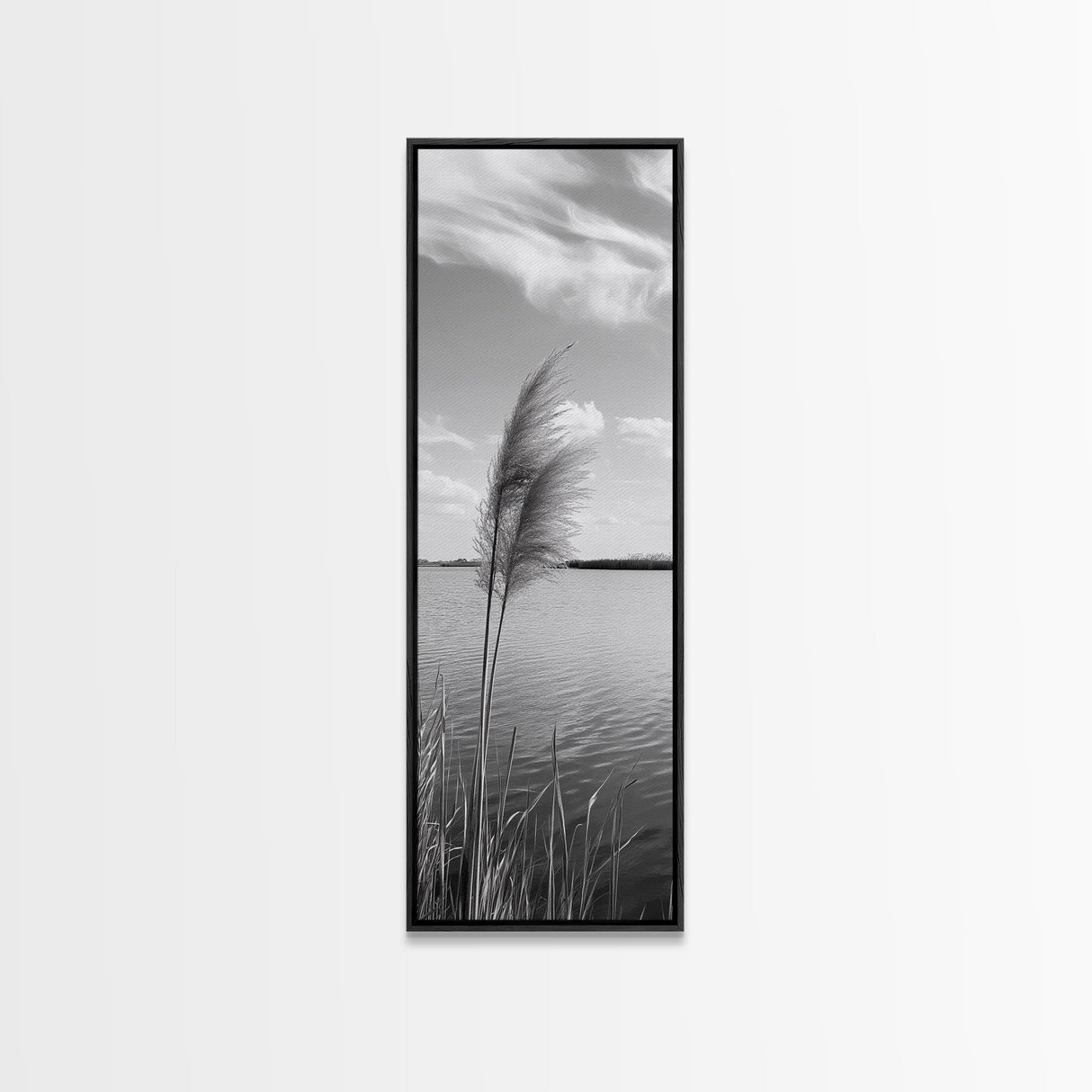 Lakeside Grasses, Windy Waterscape Print, Minimal Nature Art, Calm Landscape Decor, Bathroom or Office Wall Art, Canvas Print