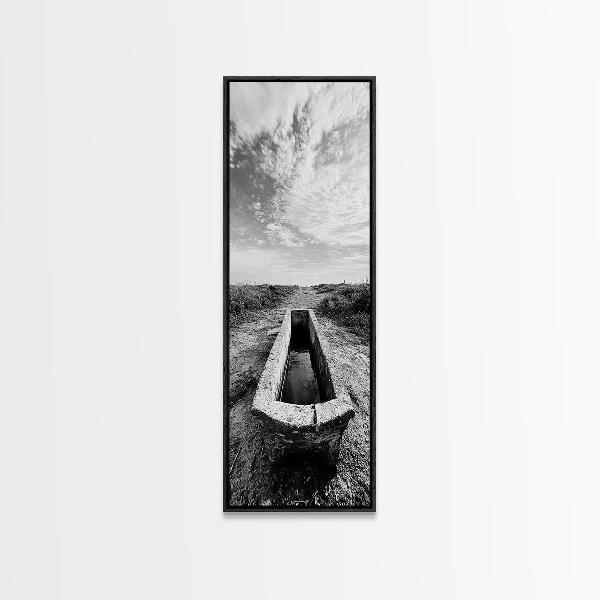 Rustic Trough Scene, Country Minimalist Art, Weathered Landscape Print, Nature Photography, Farmhouse Kitchen Decor, Framed Canvas Print