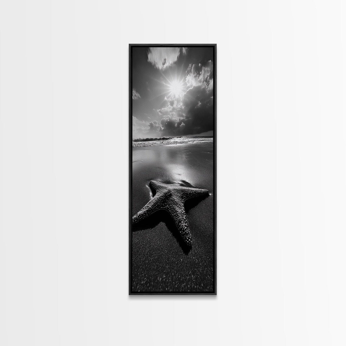 Starfish Beach Sun, Seaside Nature Print, Ocean Wildlife Photography, Summer Coastal Art, Living Room Accent, Framed Canvas Print