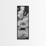 Vintage Camper, Cloudy Sky, Wanderlust Life, Desert Minimalism, Framed Canvas Print, Retro Travel Wall Art, Boho Bedroom Print, Office Art