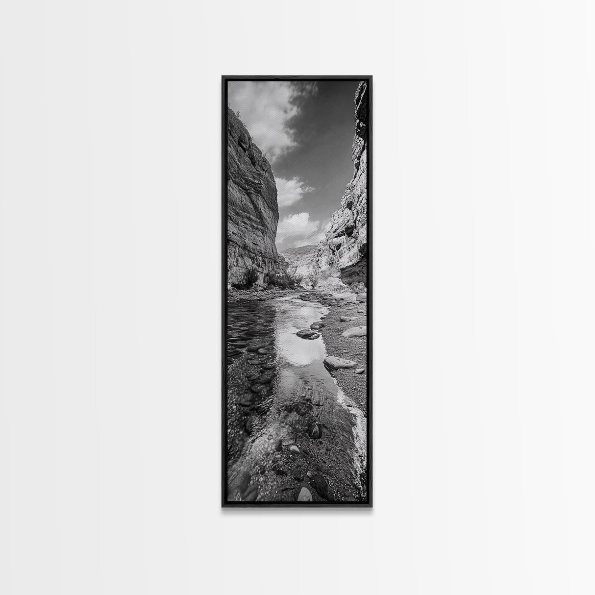 Canyon Stream, Desert Serenity, Nature Escape, Earth Tones, Calm Mood, Framed Canvas Print, Bedroom Wall Art, Minimalist Landscape Art