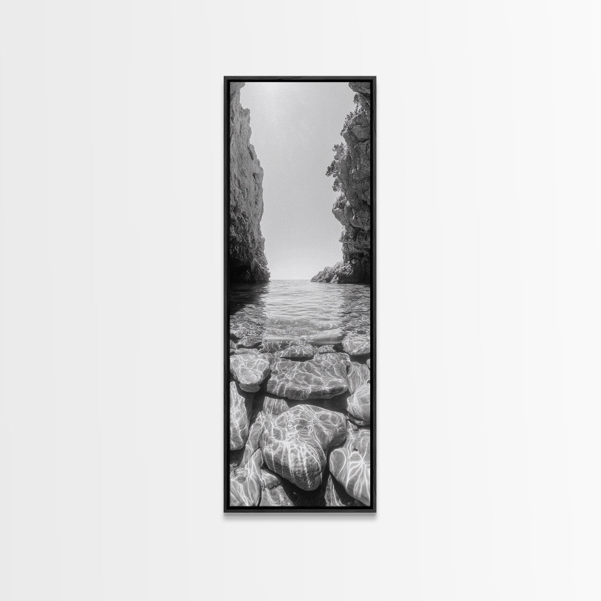 Crystal Cove, Reflections Water, Seaside Stones, Canvas Print, Tranquil Coastal Wall Art, Beach Bathroom Decor, Minimalist Style