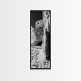 Stone Fortress, Ancient Cliffs, Coastal Ruins, Framed Canvas Print, Rustic Wall Decor, Neutral Tones Living Room Wall Art, Nature Decor