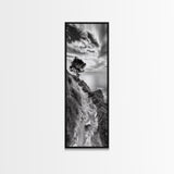 Cliffside Tree, Coastal Path, Nature Landscape, Canvas Print, Monochrome Hiking Trail Art, Boho Entryway or Office Wall Decor