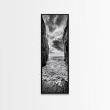 Ocean Gap, Cliffside Horizon, Black White Waves, Framed Canvas Print, Modern Coastal Wall Art, Nautical Living Room Decor,  Nature Decor